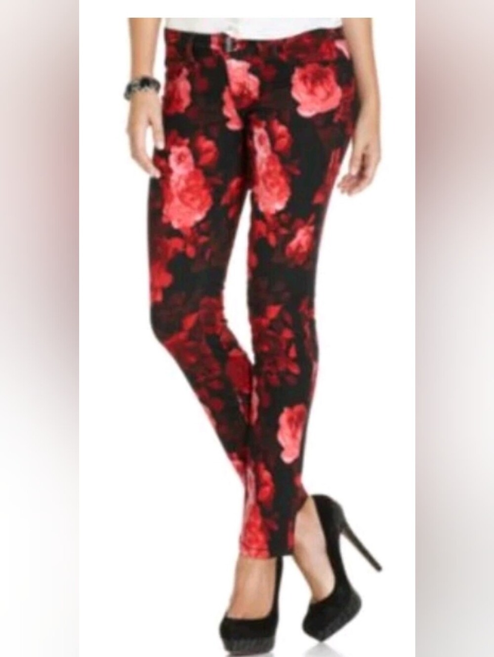 NWT Seven7 Jeans Red Rose Floral Skinny Jeans Size 5 Legging
